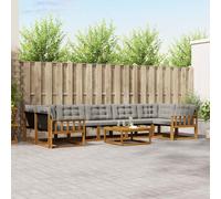 vidaXL Set di divani da esterno 8 pcs Grigio Naturale e Chiaro, Set di divani modulari eleganti per esterni, mobili da giardino resistenti al tempo, per un terrazzo comodo