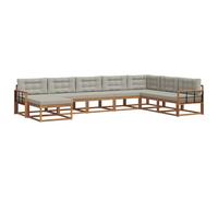 vidaXL Set di divani da esterno 8 pcs Grigio Naturale e Chiaro, Divano Sezionale Moderno in Acacia, Mobili da Giardino, Relax nel Patio, Comfort per il Tuo Giardino