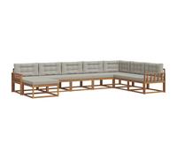 vidaXL Set di divani da esterno 8 pcs Grigio Naturale e Chiaro, Divano Sezionale Moderno in Acacia, Mobili da Giardino, Relax nel Patio, Comfort per il Tuo Giardino