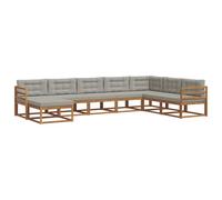 vidaXL Set di divani da esterno 8 pcs Grigio Naturale e Chiaro, Divano Sezionale Moderno in Acacia, Mobili da Giardino, Relax nel Patio, Comfort per il Tuo Giardino