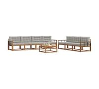vidaXL Set di divani da esterno 8 pcs Grigio Naturale e Chiaro, Mobili da giardino in acacia, divano moderno all'aperto, set sezionale resistente, lounge vicino alla piscina