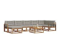 vidaXL Set di divani da esterno 8 pcs Grigio Naturale e Chiaro, Set di divani da giardino, mobili da esterno moderni, in legno di acacia, comodi per lounge e aree a bordo piscina