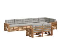 vidaXL Set di divani da esterno 8 pcs Grigio Naturale e Chiaro, Set di divani modulari da esterno, lounge resistente, arredo in acacia, posti moderni per il patio