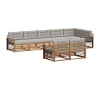 vidaXL Set di divani da esterno 8 pcs Grigio Naturale e Chiaro, Set di divani modulari da esterno, lounge resistente, arredo in acacia, posti moderni per il patio