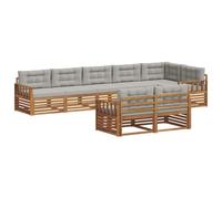 vidaXL Set di divani da esterno 8 pcs Grigio Naturale e Chiaro, Set di divani modulari da esterno, lounge resistente, arredo in acacia, posti moderni per il patio