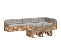 vidaXL Set di divani da esterno 8 pcs Grigio Naturale e Chiaro, Set di divani modulari da esterno, lounge resistente, arredo in acacia, posti moderni per il patio