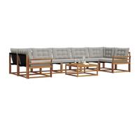 vidaXL Set di divani da esterno 8 pcs Grigio Naturale e Chiaro, Set di divani modulari eleganti per esterni, mobili da giardino resistenti al tempo, per un terrazzo comodo