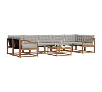 vidaXL Set di divani da esterno 8 pcs Grigio Naturale e Chiaro, Set di divani modulari eleganti per esterni, mobili da giardino resistenti al tempo, per un terrazzo comodo