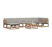vidaXL Set di divani da esterno 8 pcs Grigio Naturale e Chiaro, Set divano moderno per esterni, arredo ergonomico, resistente alle intemperie, perfetto per lounge