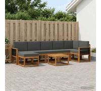 vidaXL Set di divani da esterno 8 pcs Naturale e Antracite Poliestere, Set di divani moderni per giardino, mobili da esterno con posti a sedere flessibili, legno di acacia, facile da montare