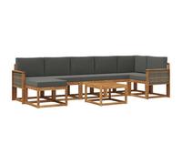 vidaXL Set di divani da esterno 8 pcs Naturale e Antracite Poliestere, Set di divani moderni per giardino, mobili da esterno con posti a sedere flessibili, legno di acacia, facile da montare