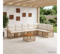 vidaXL Set di divani da esterno 8 pcs Naturale e Bianco Crema, Divano modulare moderno, resistente al tempo, con piedi regolabili, perfetto per il terrazzo del giardino