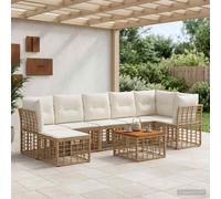 vidaXL Set di divani da esterno 8 pcs Naturale e Bianco Crema, Divano da giardino modulare, resistente alle intemperie, con piedi regolabili, per esterni