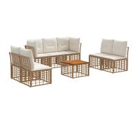 vidaXL Set di divani da esterno 8 pcs Naturale e Bianco Crema, Set di divani in rattan, resistente agli agenti atmosferici, design modulare, perfetto per il giardino
