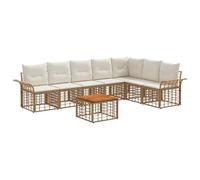 vidaXL Set di divani da esterno 8 pcs Naturale e Bianco Crema, Divano modulare moderno, resistente al tempo, con piedi regolabili, perfetto per il terrazzo del giardino