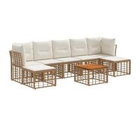 vidaXL Set di divani da esterno 8 pcs Naturale e Bianco Crema, Divano rattan moderno, set da giardino, resistente agli agenti atmosferici, con piedini regolabili, perfetto per l'area piscina