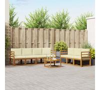 vidaXL Set di divani da esterno con cuscino 8 pcs Naturale e Crema, Divano da Esterno Moderno, Sezionale da Giardino, Lounge Patio Durevole, Set Comodo per il Relax in Terrazza