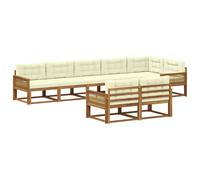 vidaXL Set di divani da esterno 8 pcs Naturale e Crema, Divano in legno di acacia, set lounge moderno, arredo giardino resistente, comodo per patio e bordo piscina