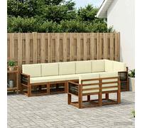 vidaXL Set di divani da esterno 8 pcs Naturale e Crema Poliestere, Divano moderno per esterni, arredo in giardino, lounge resistente, set confortevole per terrazza
