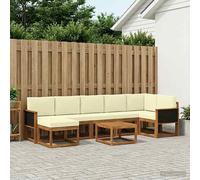 vidaXL Set di divani da esterno 8 pcs Naturale e Crema Poliestere, Set Lounge Outdoor Moderna, Divano Sezionale Resistente, Mobili Flessibili per Patios, Seduta in Acacia