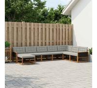 vidaXL Set di divani da esterno 8 pcs Naturale e Grigio Chiaro, Set di divani da giardino moderni, legno di acacia resistente, comodi lettini, arredo esterno per vivere con stile