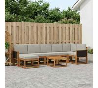 vidaXL Set di divani da esterno 8 pcs Naturale e Grigio Chiaro, Set di divani moderni per giardino, mobili da esterno con posti a sedere flessibili, legno di acacia, facile da montare