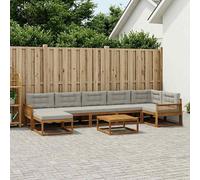 vidaXL Set di divani da esterno 8 pcs Naturale e Grigio Chiaro, Set Divano da Esterno in Acacia, Mobili Modulari per Giardino, Comodo per Piscina, Lounge Resistente per Giardino