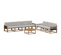 vidaXL Set di divani da esterno 8 pcs Naturale e Grigio Chiaro, Divano da esterno, moderno set sezionale per patio, arredamento resistente per giardino e relax in terrazza