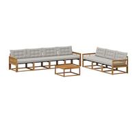 vidaXL Set di divani da esterno 8 pcs Naturale e Grigio Chiaro, Divano da esterno, moderno set sezionale per patio, arredamento resistente per giardino e relax in terrazza