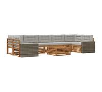vidaXL Set di divani da esterno 8 pcs Naturale e Grigio Chiaro, Divano moderno da esterno, arredo sezionale, lounge patio, posti in terrazza, set comfort giardino