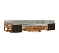 vidaXL Set di divani da esterno 8 pcs Naturale e Grigio Chiaro, Divano moderno da esterno, arredo sezionale, lounge patio, posti in terrazza, set comfort giardino