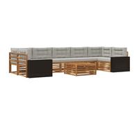 vidaXL Set di divani da esterno 8 pcs Naturale e Grigio Chiaro, Divano moderno da esterno, arredo sezionale, lounge patio, posti in terrazza, set comfort giardino
