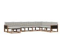 vidaXL Set di divani da esterno 8 pcs Naturale e Grigio Chiaro, Set di divani da giardino moderni, legno di acacia resistente, comodi lettini, arredo esterno per vivere con stile