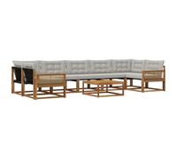 vidaXL Set di divani da esterno 8 pcs Naturale e Grigio Chiaro, Set di divani modulari eleganti per esterni, mobili da giardino resistenti al tempo, per un terrazzo comodo