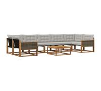 vidaXL Set di divani da esterno 8 pcs Naturale e Grigio Chiaro, Set di divani modulari eleganti per esterni, mobili da giardino resistenti al tempo, per un terrazzo comodo