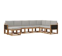 vidaXL Set di divani da esterno 8 pcs Naturale e Grigio Chiaro, Divano moderno per esterni, sezione resistente alle intemperie, arredamento giardino, comfort sul patio