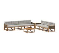 vidaXL Set di divani da esterno 8 pcs Naturale e Grigio chiaro, Set Moderno per Giardino, Divano Esterno, Mobili in Acacia, Lounge Resistente, Posto Patios, Conschien Back