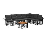 vidaXL Set di divani da esterno 8 pcs Nero e Grigio scuro Poliestere, Divano modulare moderno, resistente al tempo, con piedi regolabili, perfetto per il terrazzo del giardino