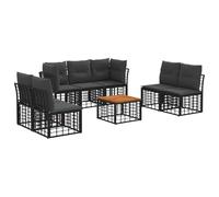 vidaXL Set di divani da esterno 8 pcs Nero e Grigio scuro Poliestere, Set di divani in rattan, resistente agli agenti atmosferici, design modulare, perfetto per il giardino
