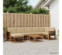 vidaXL Set di divani da esterno 8 pz Naturale e Beige Poliestere