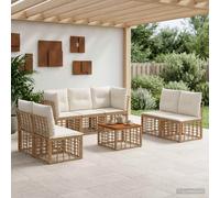 vidaXL Set di divani da esterno 8 pcs Naturale e Bianco Crema, Set di divani in rattan, resistente agli agenti atmosferici, design modulare, perfetto per il giardino