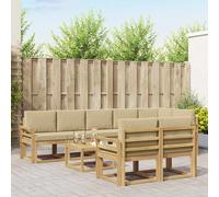 vidaXL Set di divani da esterno 9 pcs Bianco e Beige Poliestere, Divano moderno da esterno, set sezionale resistente, comodo per il giardino, arredo in acacia