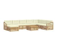 vidaXL Set di divani da esterno 9 pcs Bianco e Crema Poliestere, Set Divano Esterno in Legno Acacia, Mobili Moderni per Giardino, Area Lounge Comfort al Bordo Piscina