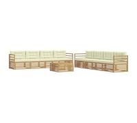 vidaXL Set di divani da esterno 9 pcs Bianco e Crema Poliestere, Set da Giardino, Sofà Moderno in Acacia, Arredamento Esterno Resistente, Mobili Confortevoli per il Terrazzo