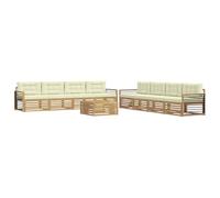 vidaXL Set di divani da esterno 9 pcs Bianco e Crema Poliestere, Set Divano da Giardino, Moderno in Acacia, Mobili Resistenti per Esterni, Comodo per la Terrazza