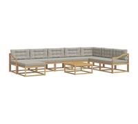 vidaXL Set di divani da esterno 9 pcs Bianco e Grigio Chiaro, Set Divano Esterno in Legno di Acacia, Lounge Moderna, Mobili da Giardino, Arredo Estivo, Comodi Posti a Sedere