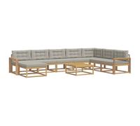 vidaXL Set di divani da esterno 9 pcs Bianco e Grigio Chiaro, Set Divano Esterno in Legno di Acacia, Lounge Moderna, Mobili da Giardino, Arredo Estivo, Comodi Posti a Sedere