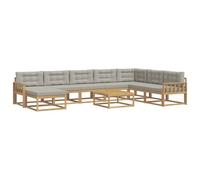 vidaXL Set di divani da esterno 9 pcs Bianco e Grigio Chiaro, Set Divano Esterno in Legno di Acacia, Lounge Moderna, Mobili da Giardino, Arredo Estivo, Comodi Posti a Sedere