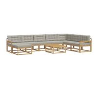 vidaXL Set di divani da esterno 9 pcs Bianco e Grigio Chiaro, Set Divano Esterno in Legno di Acacia, Lounge Moderna, Mobili da Giardino, Arredo Estivo, Comodi Posti a Sedere