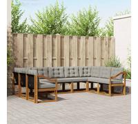 vidaXL Set di divani da esterno 9 pcs Grigio Naturale e Chiaro, Divano da giardino, moderno, resistente, comfort in terrazza, gruppo versatile, relax in giardino